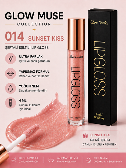 Sunset Kiss 014 | Nude Şeftali Işıltılı Lip Gloss - Cam Gibi Parlak Görünüm
