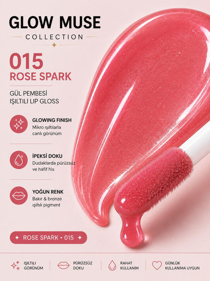 Rose Spark 015 | Nude Gül Pembesi Işıltılı Lip Gloss - Cam Gibi Parlak Görünüm