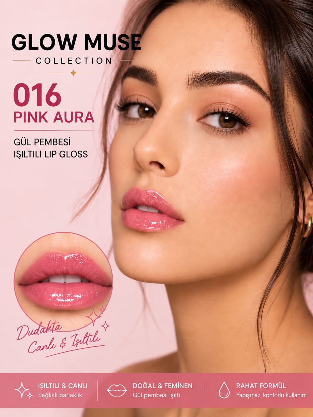 Pink Aura 016 | Nude Baby Pink Işıltılı Lip Gloss - Cam Gibi Parlak Görünüm
