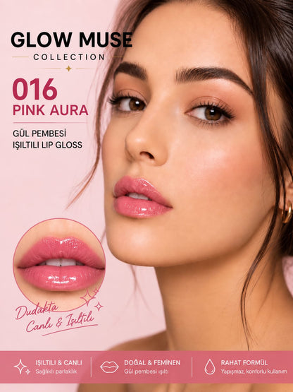 Pink Aura 016 | Nude Baby Pink Işıltılı Lip Gloss - Cam Gibi Parlak Görünüm