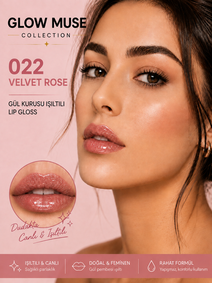 Velvet Rose 022 | Gül Kurusu Işıltılı Lip Gloss - Cam Gibi Parlak Görünüm