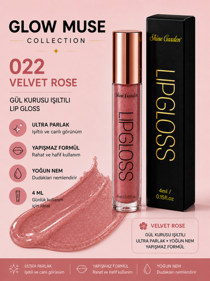 Velvet Rose 022 | Gül Kurusu Işıltılı Lip Gloss - Cam Gibi Parlak Görünüm