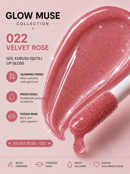 Velvet Rose 022 | Gül Kurusu Işıltılı Lip Gloss - Cam Gibi Parlak Görünüm