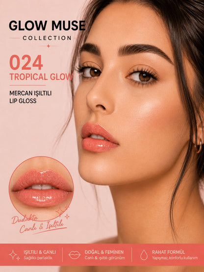 Tropical Glow 024 | Nude Mercan Işıltılı Lip Gloss - Cam Gibi Parlak Görünüm