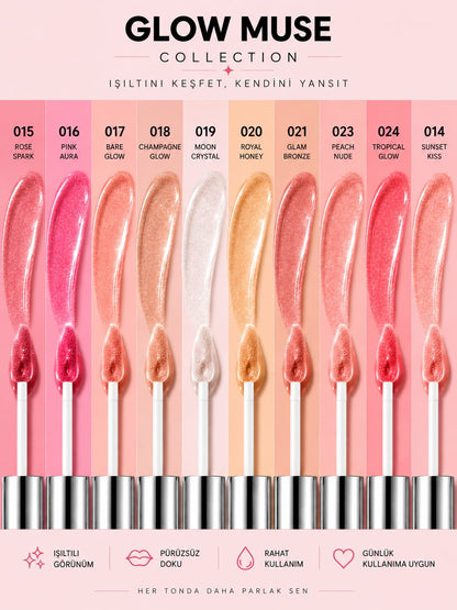 Champagne Glow 018 | Nude Şampanya Işıltılı Lip Gloss - Dudaklarda Cam Gibi Parlaklık
